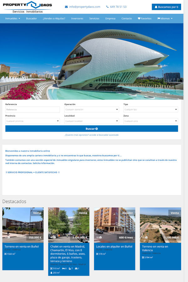 Página web inmobiliaria: diseño de plantilla de Property Daos Página web inmobiliaria: diseño de plantilla de Property Daos