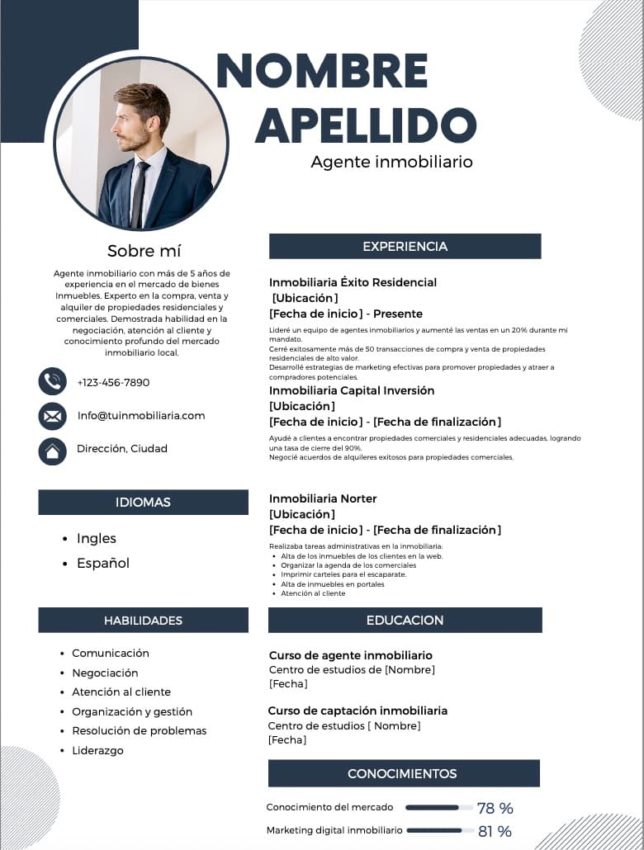 Ejemplo de currículum de un agente inmobiliario