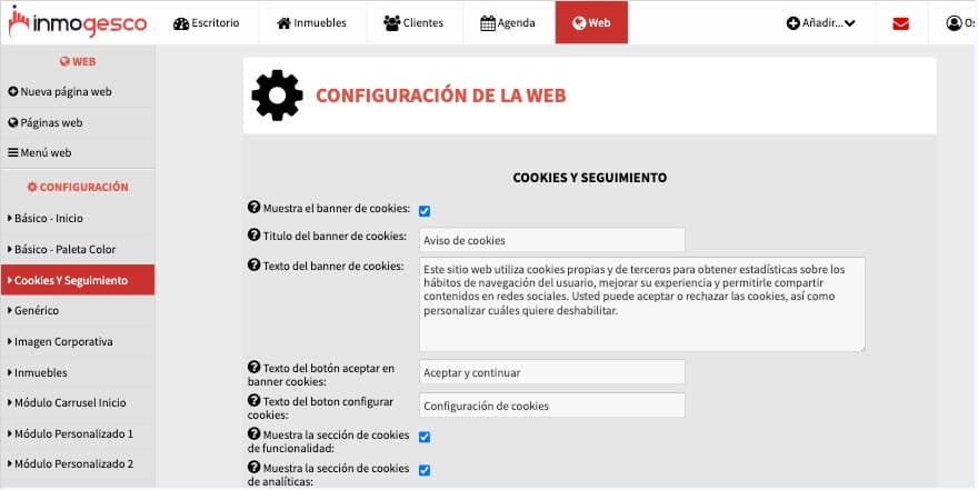 Cookies y seguimiento web de Inmogesco Cookies y seguimiento web de Inmogesco