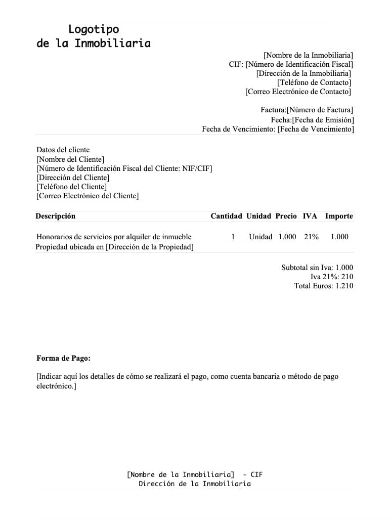Factura de inmobiliaria para alquiler - Inmogesco