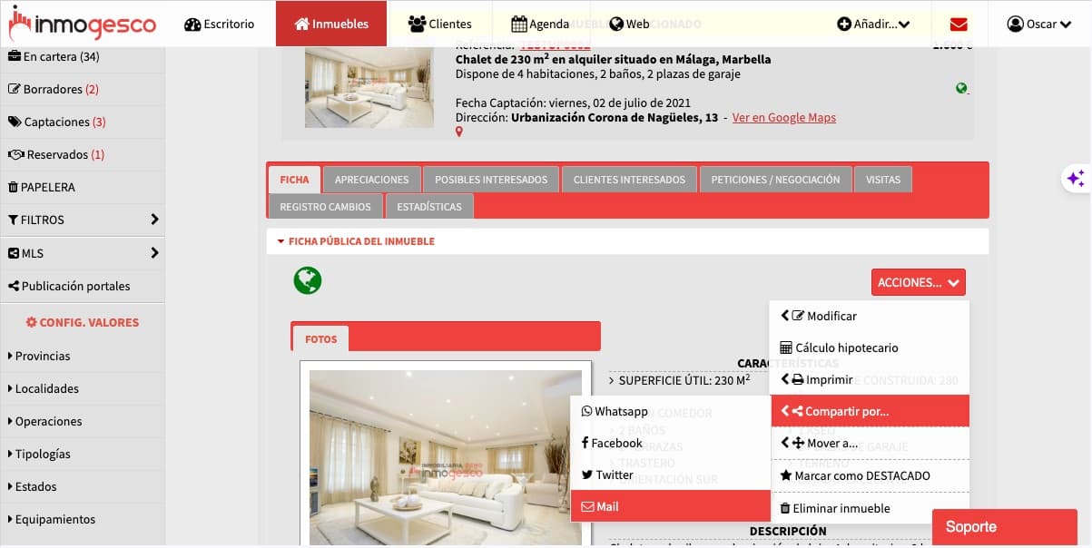 ¿Cómo mandar un mail con información de un inmueble desde el software de Inmogesco? ¿Cómo mandar un mail con información de un inmueble desde el software de Inmogesco?