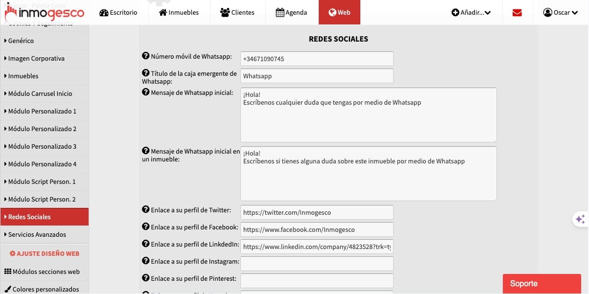 Redes sociales de tu inmobiliaria en el Software de Inmogesco