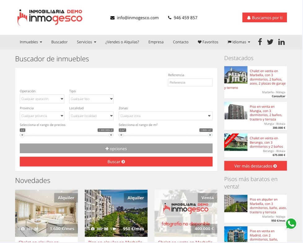 Landing page de buscador de inmuebles - Inmogesco